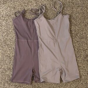 Set of Two Spaghetti Strap Rompers in Purple and Cream